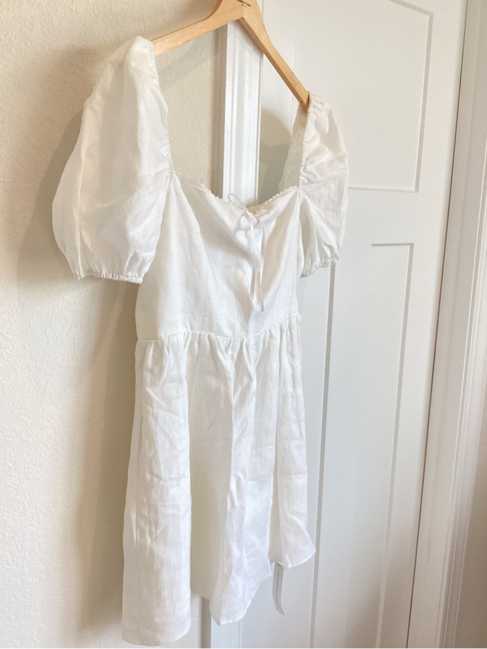 Reformation Malvina Linen Puff-Sleeve Mini Dress Anthropologie New White 10 - Picture 7 of 16